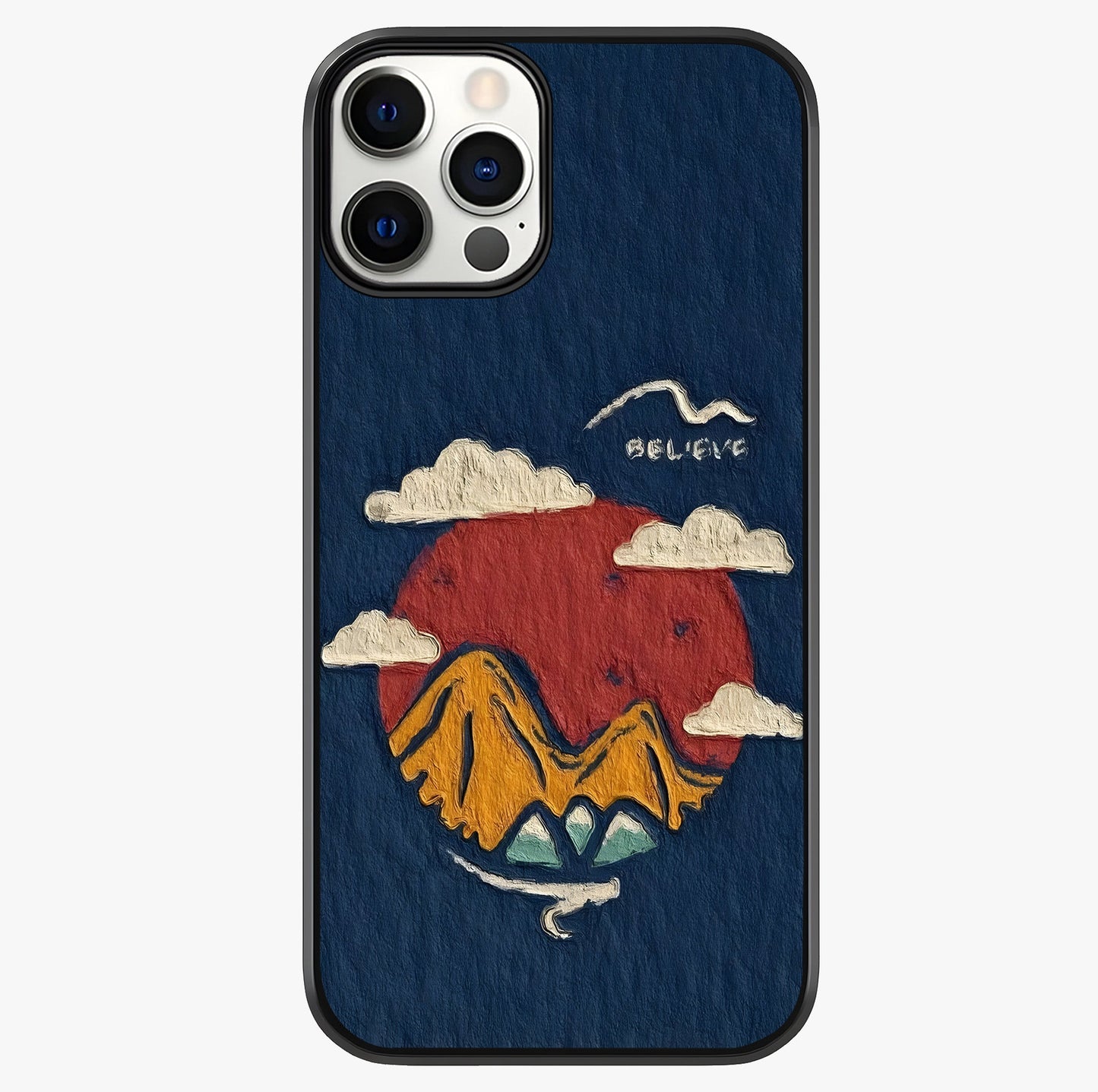 Dream Beyond Mountains Glass Case showing full back design in clean flat view with glossy glass finish.