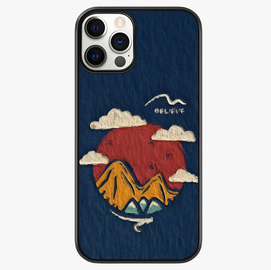 Dream Beyond Mountains Glass Case showing full back design in clean flat view with glossy glass finish.