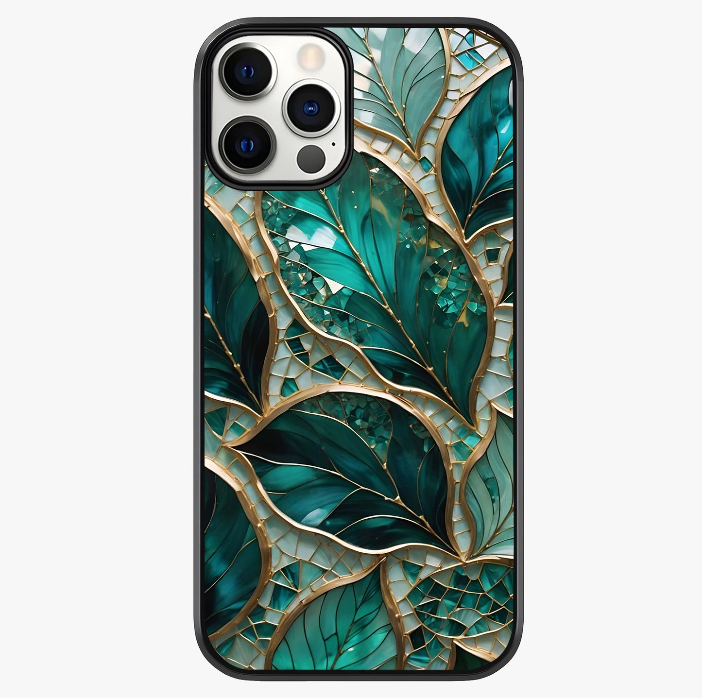 Emerald Leaf Glass Glass Case showing full back design in clean flat view with glossy glass finish.