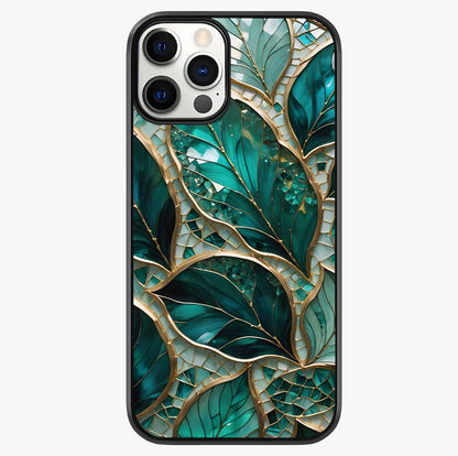 Emerald Leaf Glass Glass Case showing full back design in clean flat view with glossy glass finish.