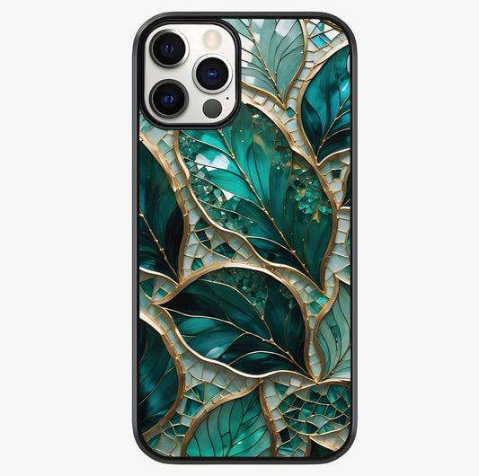 Emerald Leaf Glass Glass Case showing full back design in clean flat view with glossy glass finish.