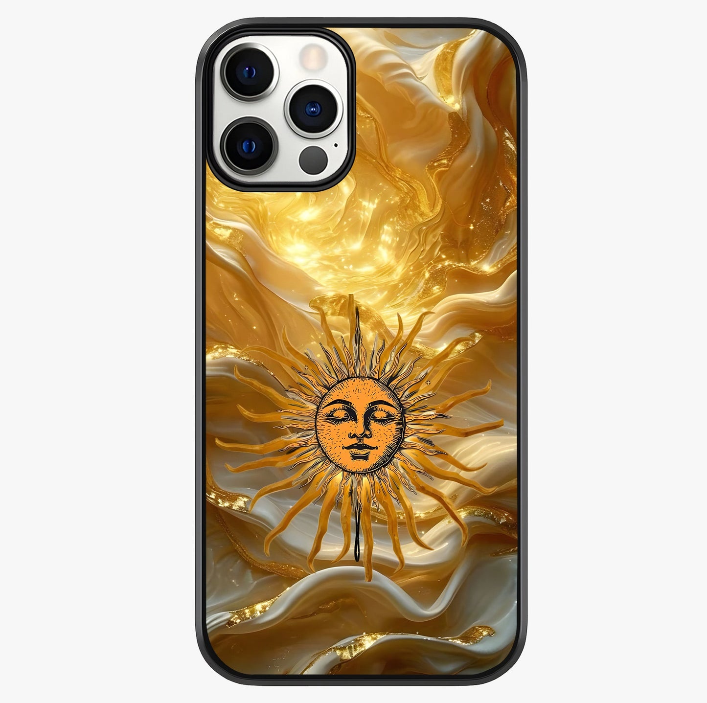 Eternal Golden Glow Glass Case showing full back design in clean flat view with glossy glass finish.