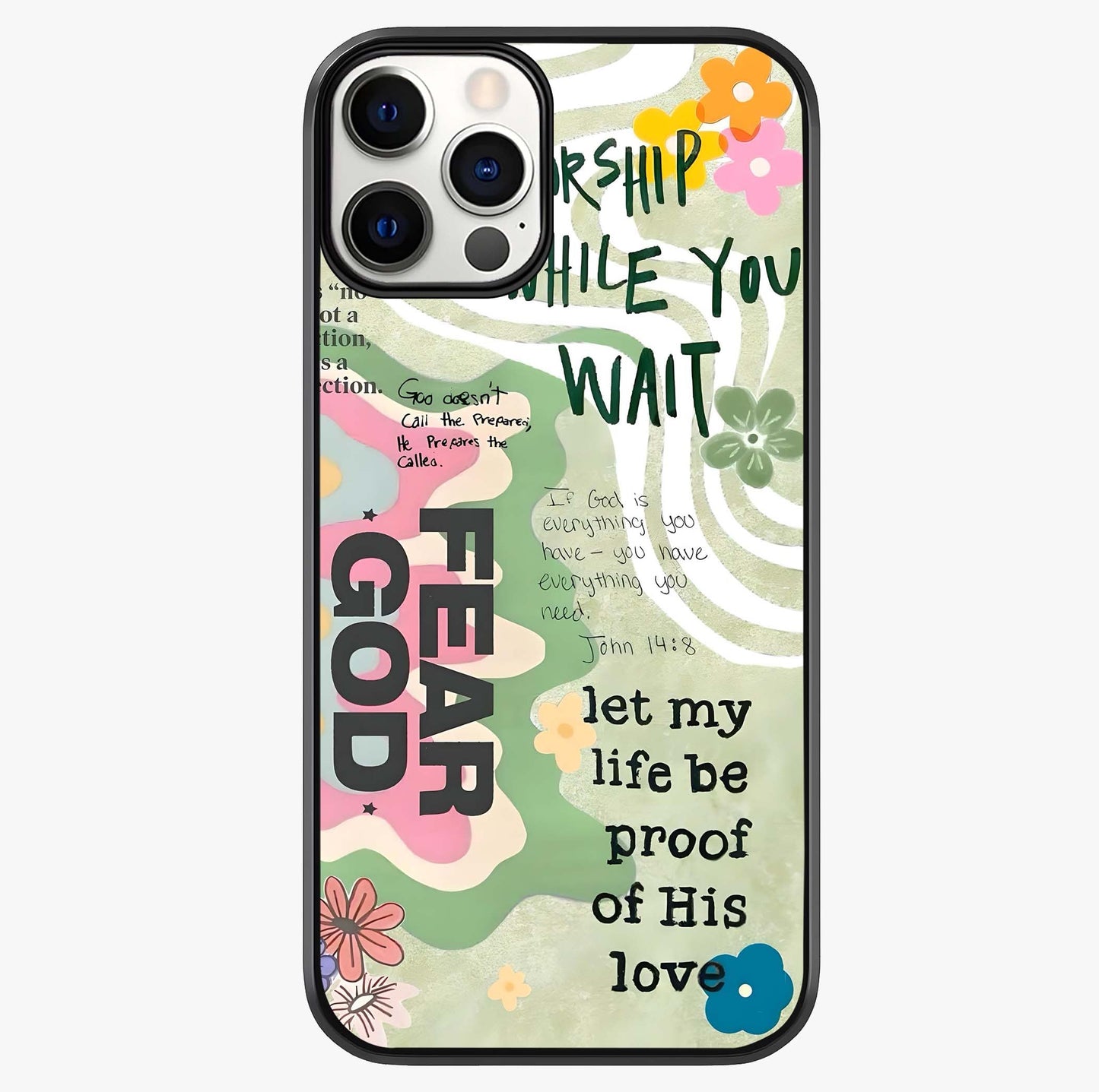 Faith Over Fear Glass Case showing full back design in clean flat view with glossy glass finish.