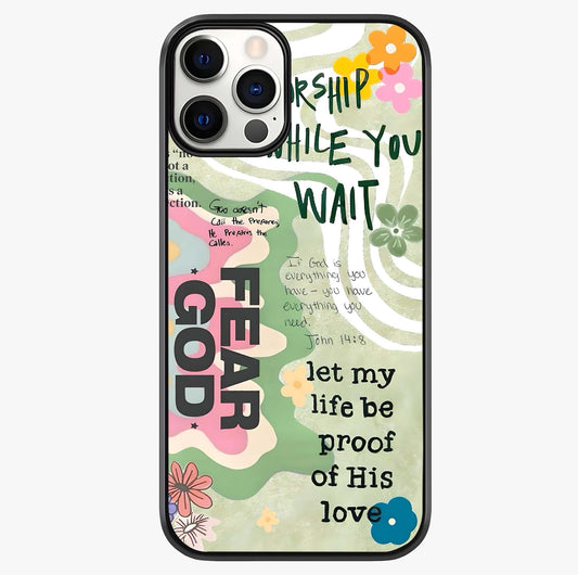 Faith Over Fear Glass Case showing full back design in clean flat view with glossy glass finish.