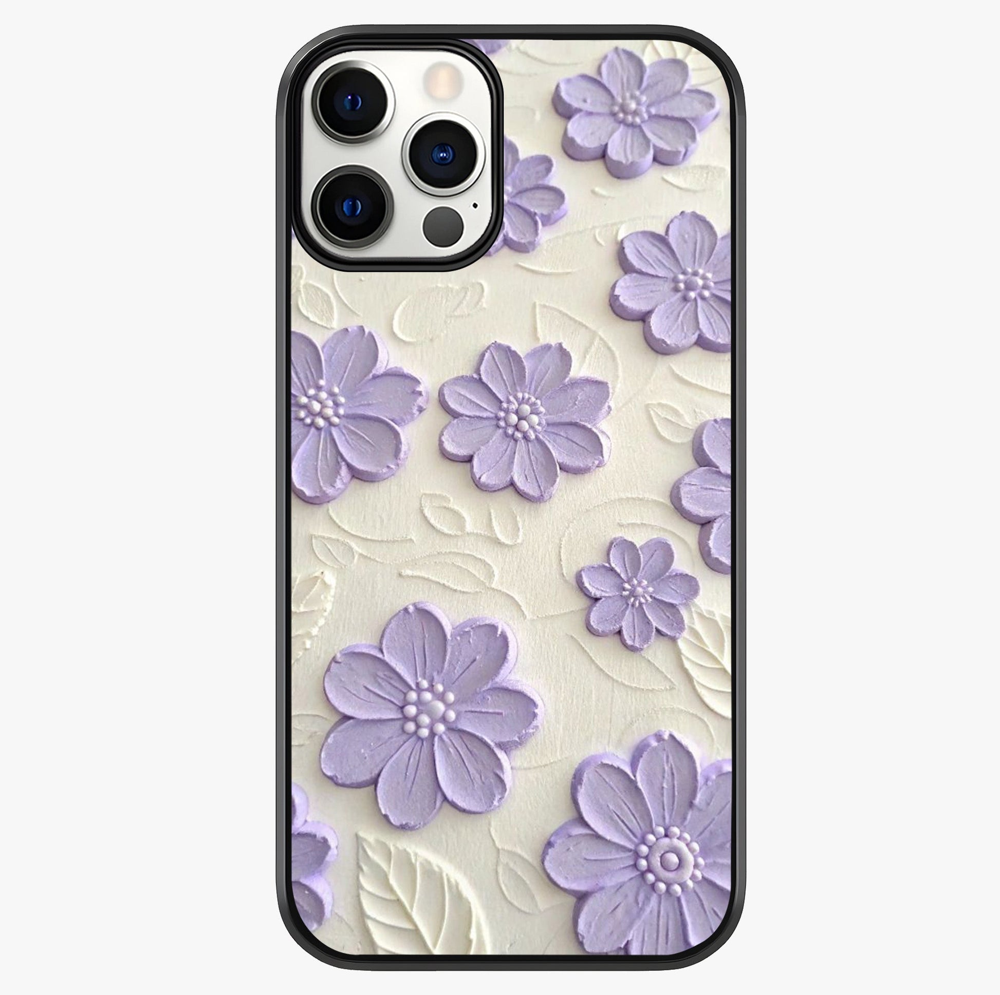 Floral Wall Art With Purple Flowers Glass Case showing full back design in clean flat view with glossy glass finish.