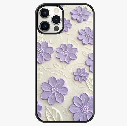 Floral Wall Art With Purple Flowers Glass Case showing full back design in clean flat view with glossy glass finish.