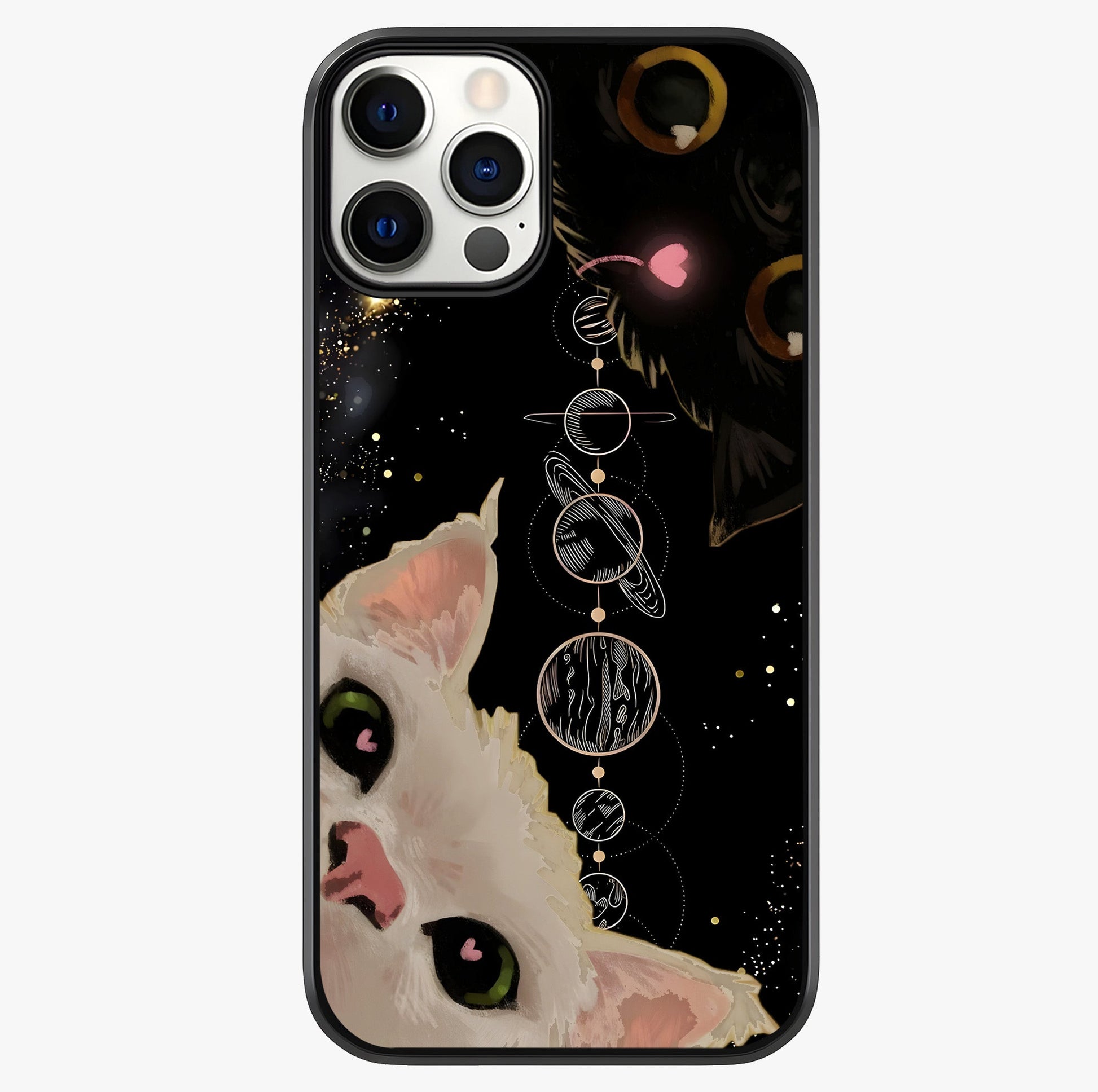 Galactic Cat Glass Case showing full back design in clean flat view with glossy glass finish.