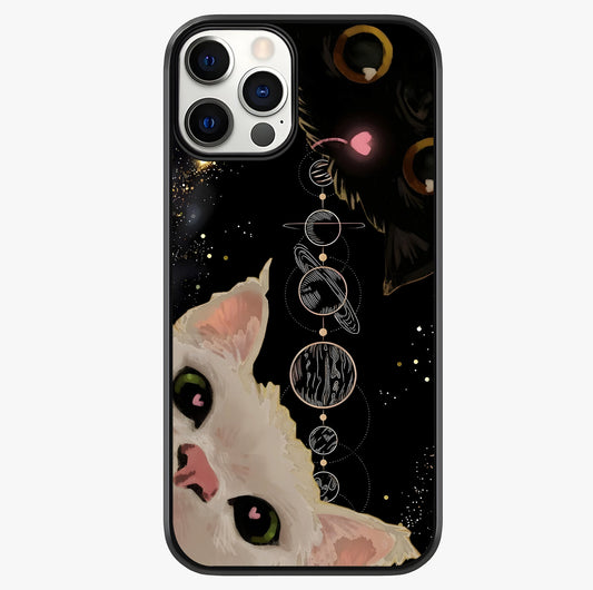 Galactic Cat Glass Case showing full back design in clean flat view with glossy glass finish.