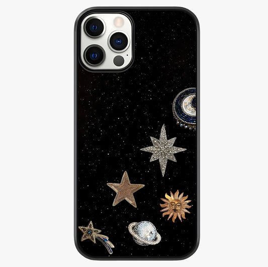 Galactic Charm Glow Glass Case showing full back design in clean flat view with glossy glass finish.