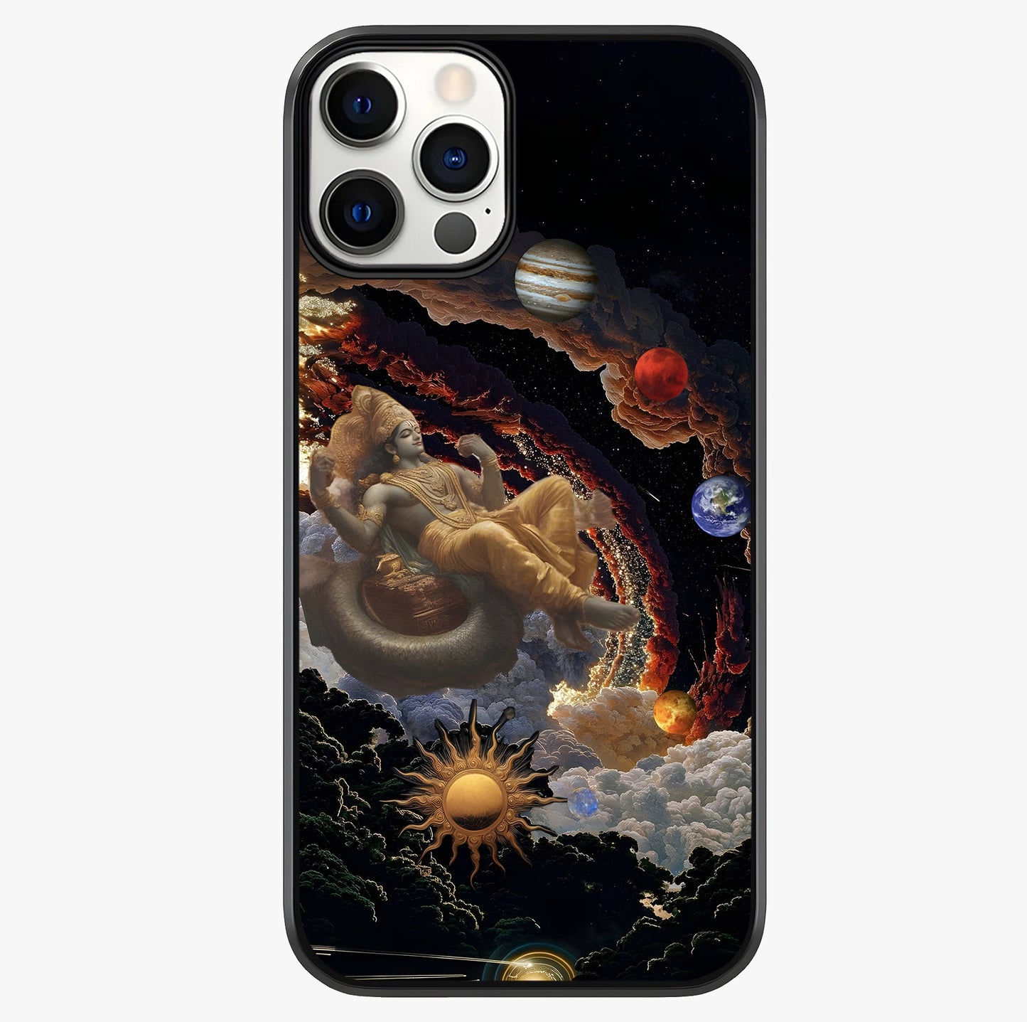 Galactic Divine God Glass Case showing full back design in clean flat view with glossy glass finish.