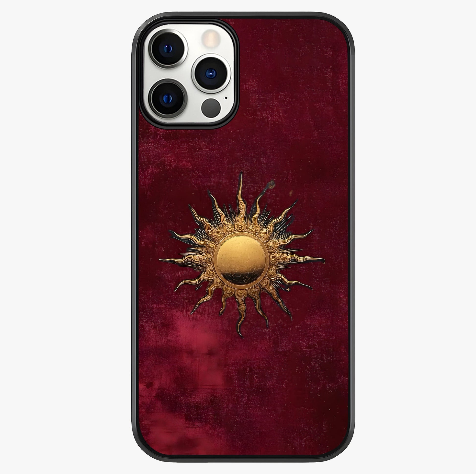 Golden Celestial Charm Glass Case showing full back design in clean flat view with glossy glass finish.