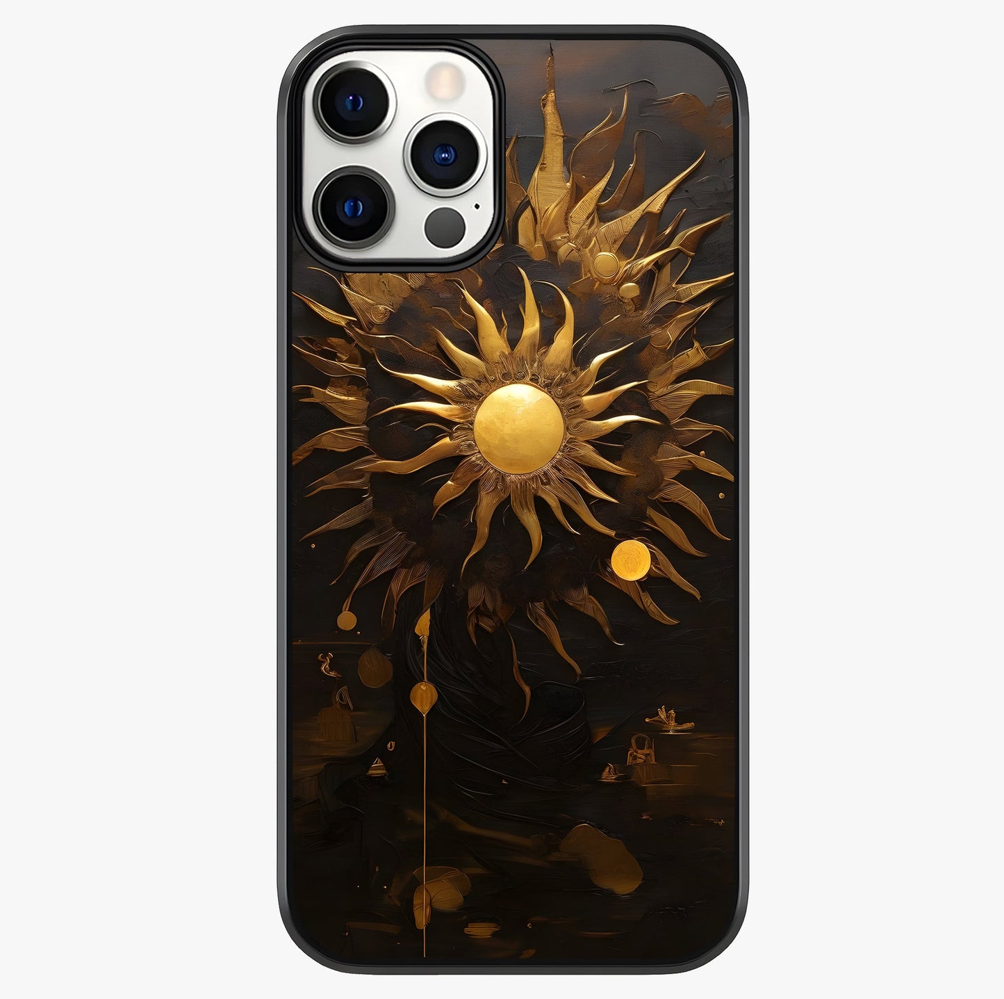 Golden Sun Minimalism Glass Case showing full back design in clean flat view with glossy glass finish.