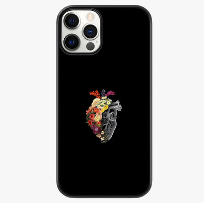 Heart With Flowers Glass Case showing full back design in clean flat view with glossy glass finish.