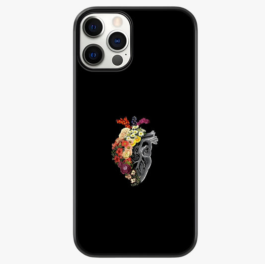 Heart With Flowers Glass Case showing full back design in clean flat view with glossy glass finish.