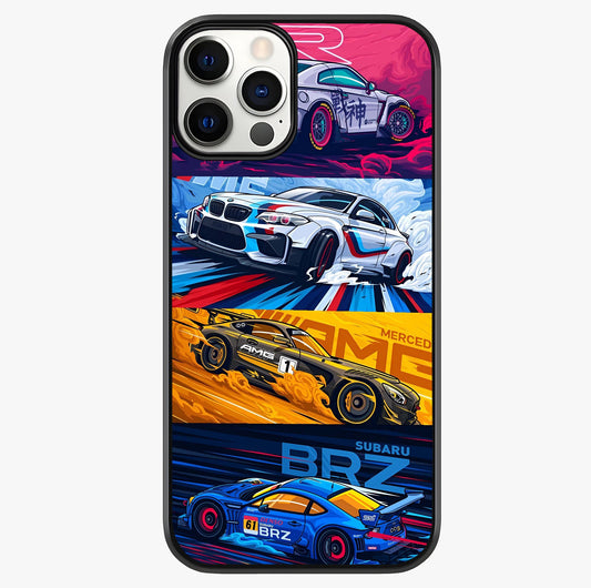 Jdm Sports Car Glass Case showing full back design in clean flat view with glossy glass finish.