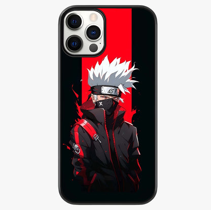 Kakashi Scarlet Shadow Glass Case showing full back design in clean flat view with glossy glass finish.