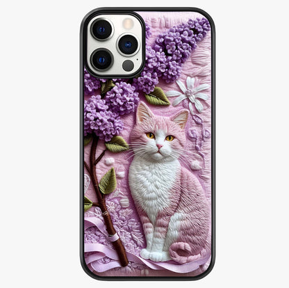 Lavender Cat Whimsy Glass Case showing full back design in clean flat view with glossy glass finish.