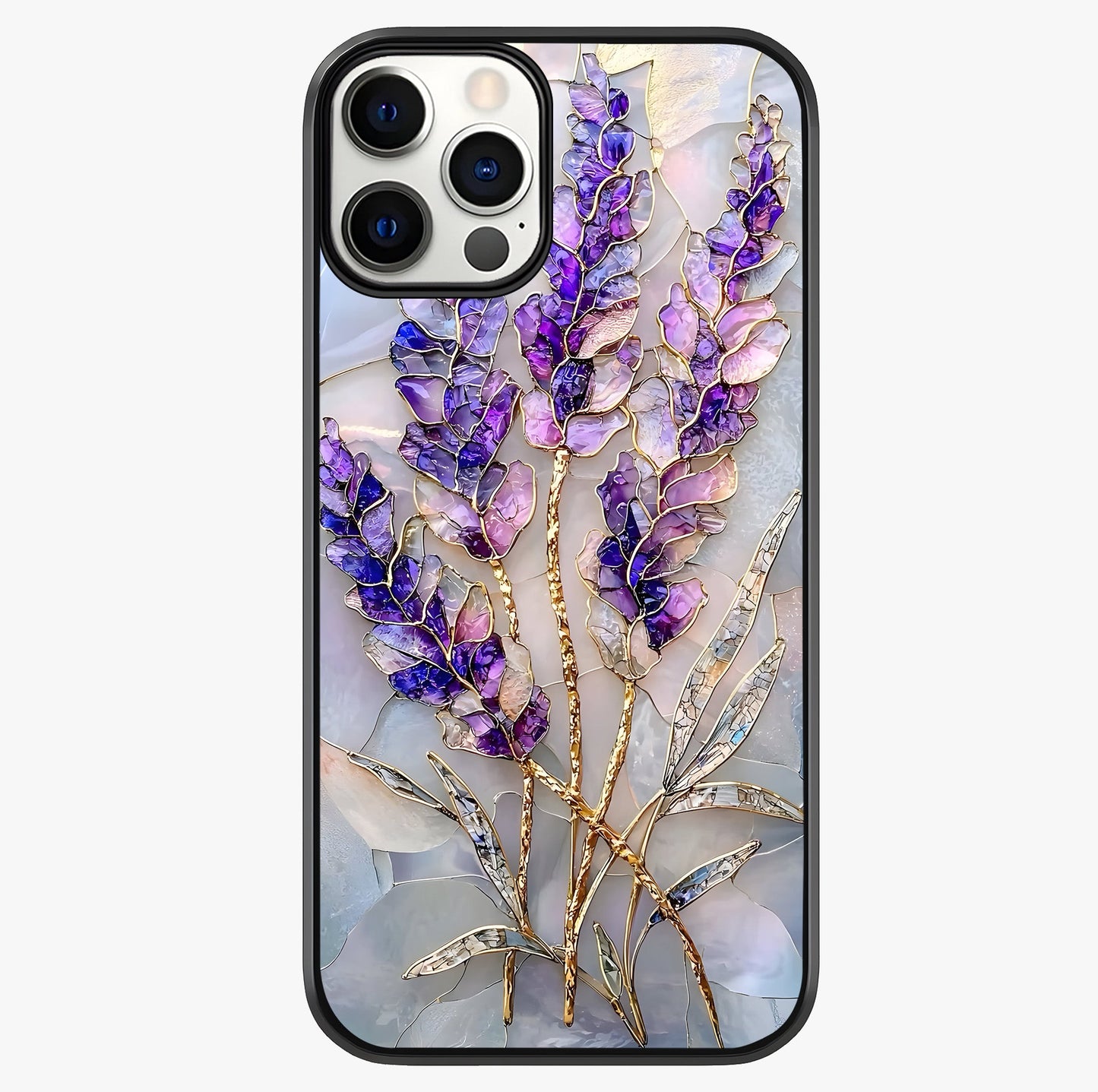 Lavender Dream Glow Glass Case showing full back design in clean flat view with glossy glass finish.