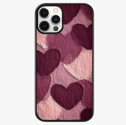 Layered Paper Hearts Glass Case showing full back design in clean flat view with glossy glass finish.