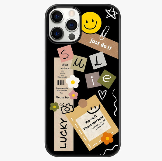 Lucky Aesthetic Collage Glass Case showing full back design in clean flat view with glossy glass finish.