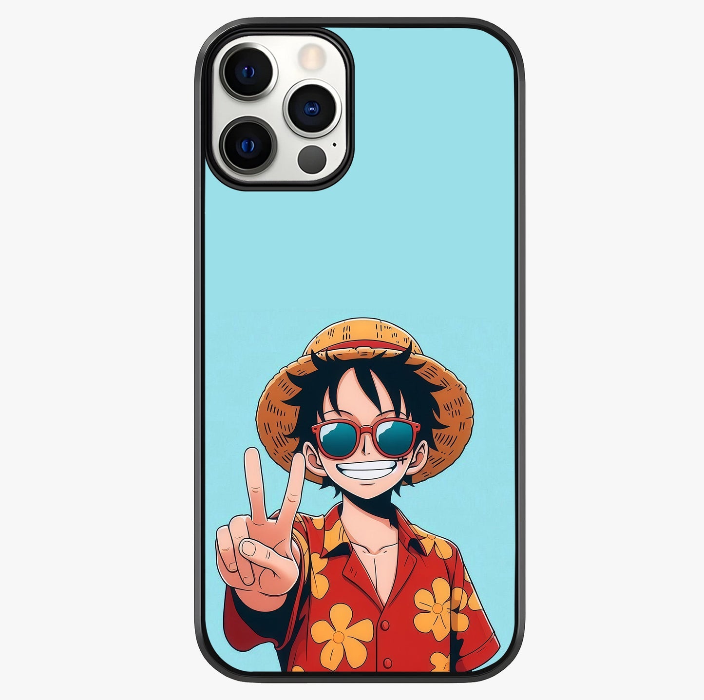 Luffy Summer Anime Vibe Glass Case showing full back design in clean flat view with glossy glass finish.