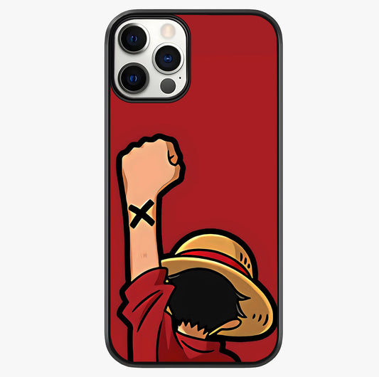 Luffy X Spirit Glass Case showing full back design in clean flat view with glossy glass finish.