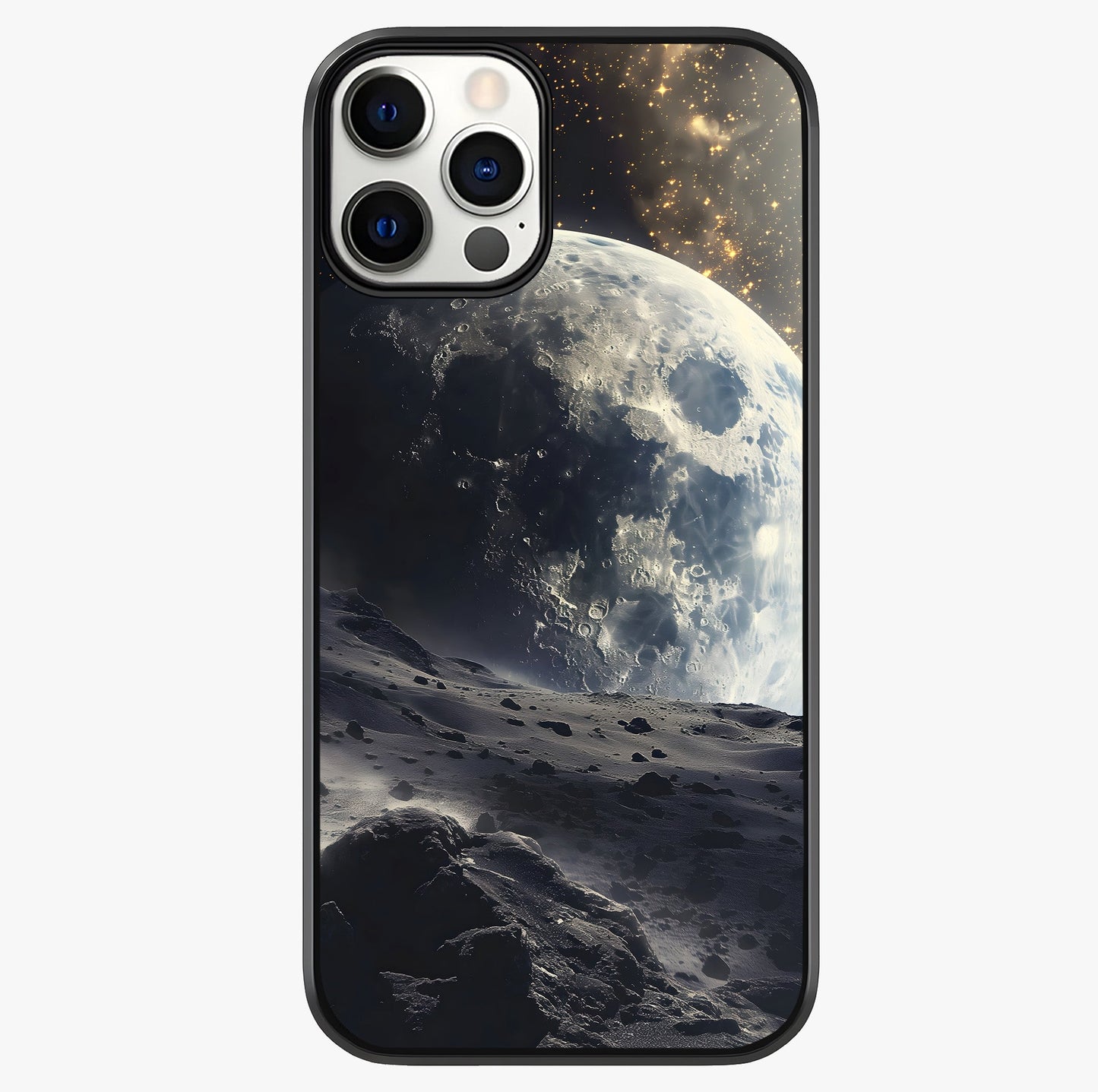 Lunar Horizon Glow Glass Case showing full back design in clean flat view with glossy glass finish.