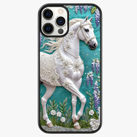 Majestic Floral Stallion Glass Case showing full back design in clean flat view with glossy glass finish.