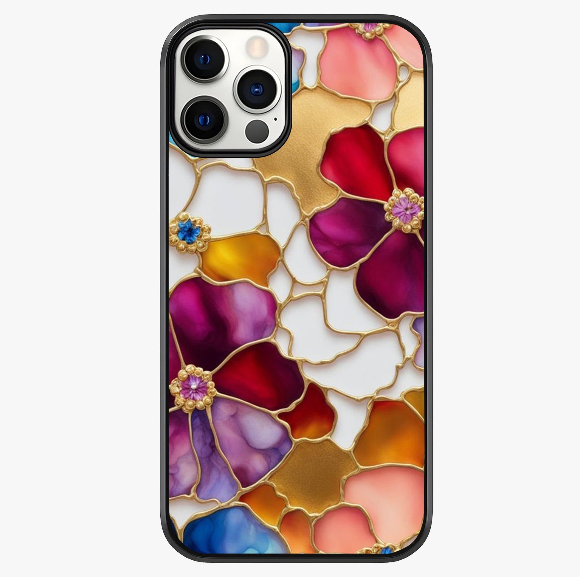 Marble Flower Pattern Glass Case showing full back design in clean flat view with glossy glass finish.
