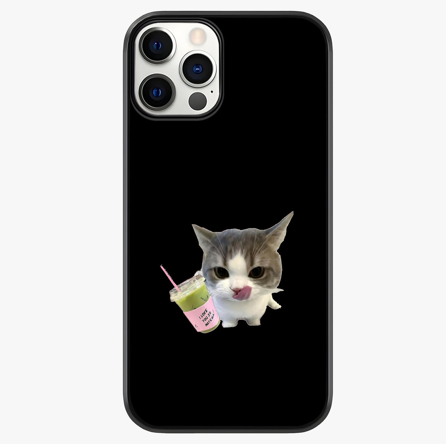 Matcha Cat Style Glass Case showing full back design in clean flat view with glossy glass finish.