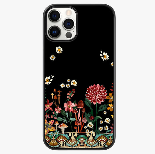 Midnight Bloom Pattern Glass Case showing full back design in clean flat view with glossy glass finish.