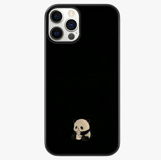 Midnight Panda Love Glass Case showing full back design in clean flat view with glossy glass finish.