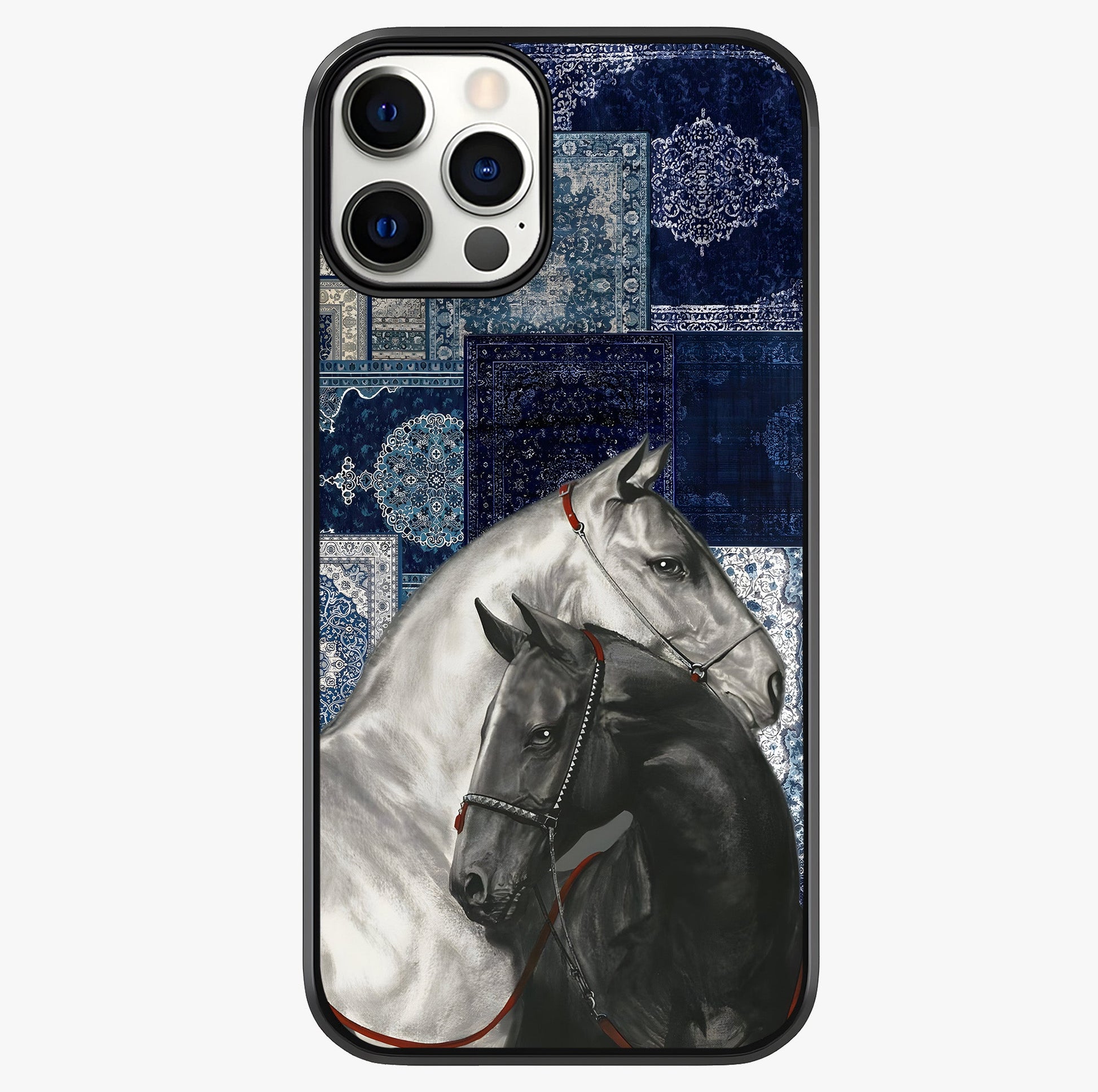 Midnight Stallion Blues Glass Case showing full back design in clean flat view with glossy glass finish.