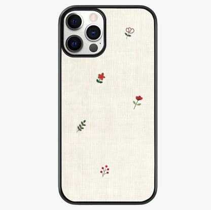 Minimalistic Blue With White Flower Pattern Glass Case showing full back design in clean flat view with glossy glass finish.