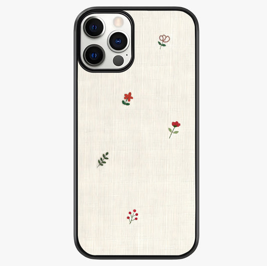 Minimalistic Blue With White Flower Pattern Glass Case showing full back design in clean flat view with glossy glass finish.