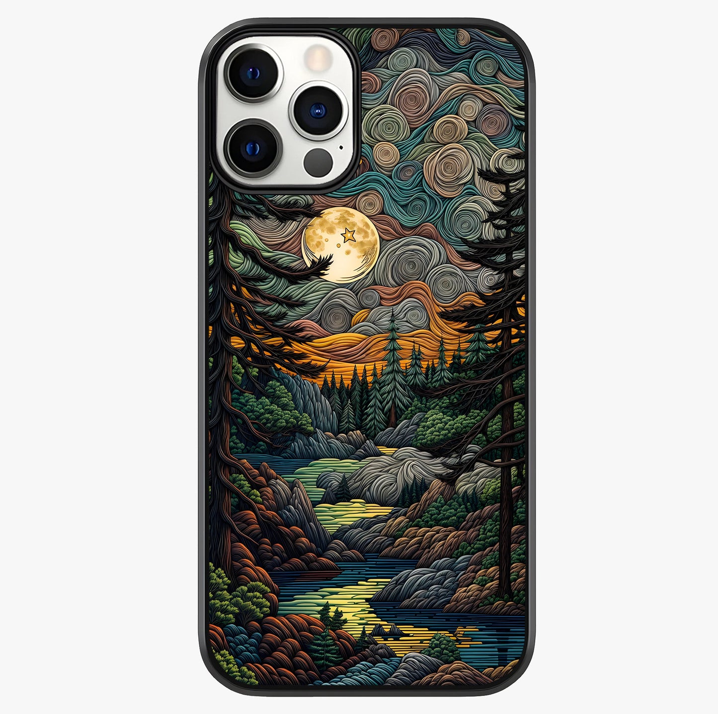 Moonlight Forest Dream Glass Case showing full back design in clean flat view with glossy glass finish.