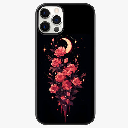 Moonlit Floral Elegance Glass Case showing full back design in clean flat view with glossy glass finish.