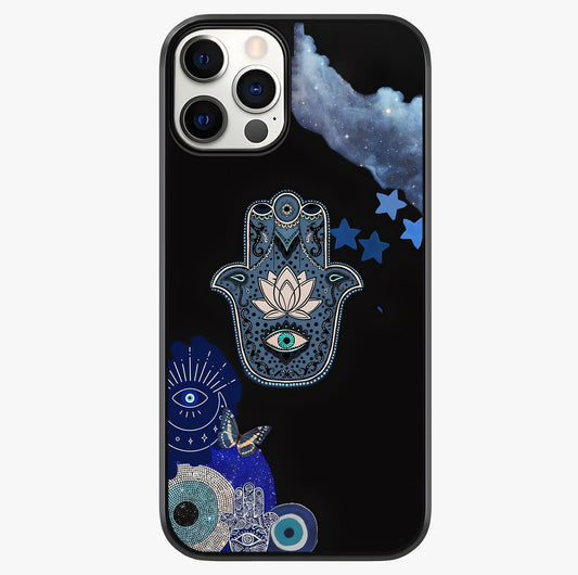 Mystic Hand Aura Glass Case showing full back design in clean flat view with glossy glass finish.