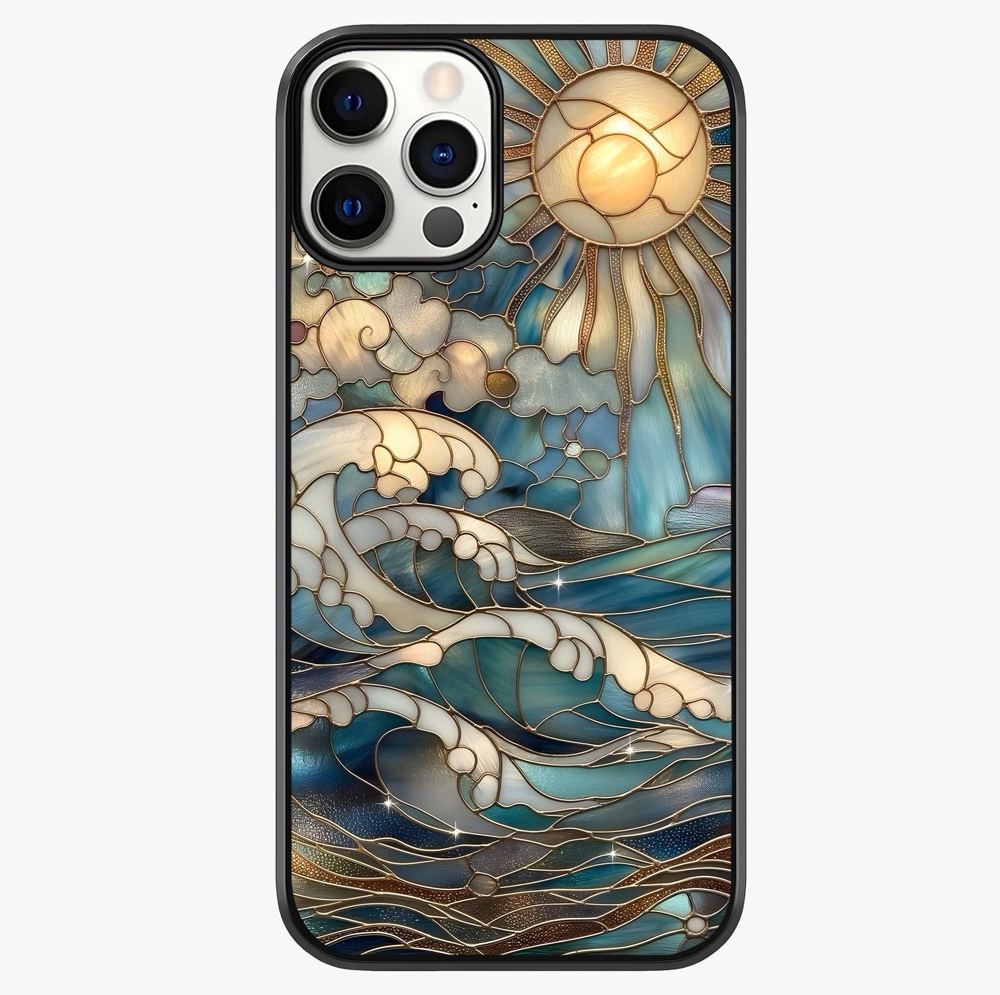Oceanic Stained Printed Glass Case showing full back design in clean flat view with glossy glass finish.