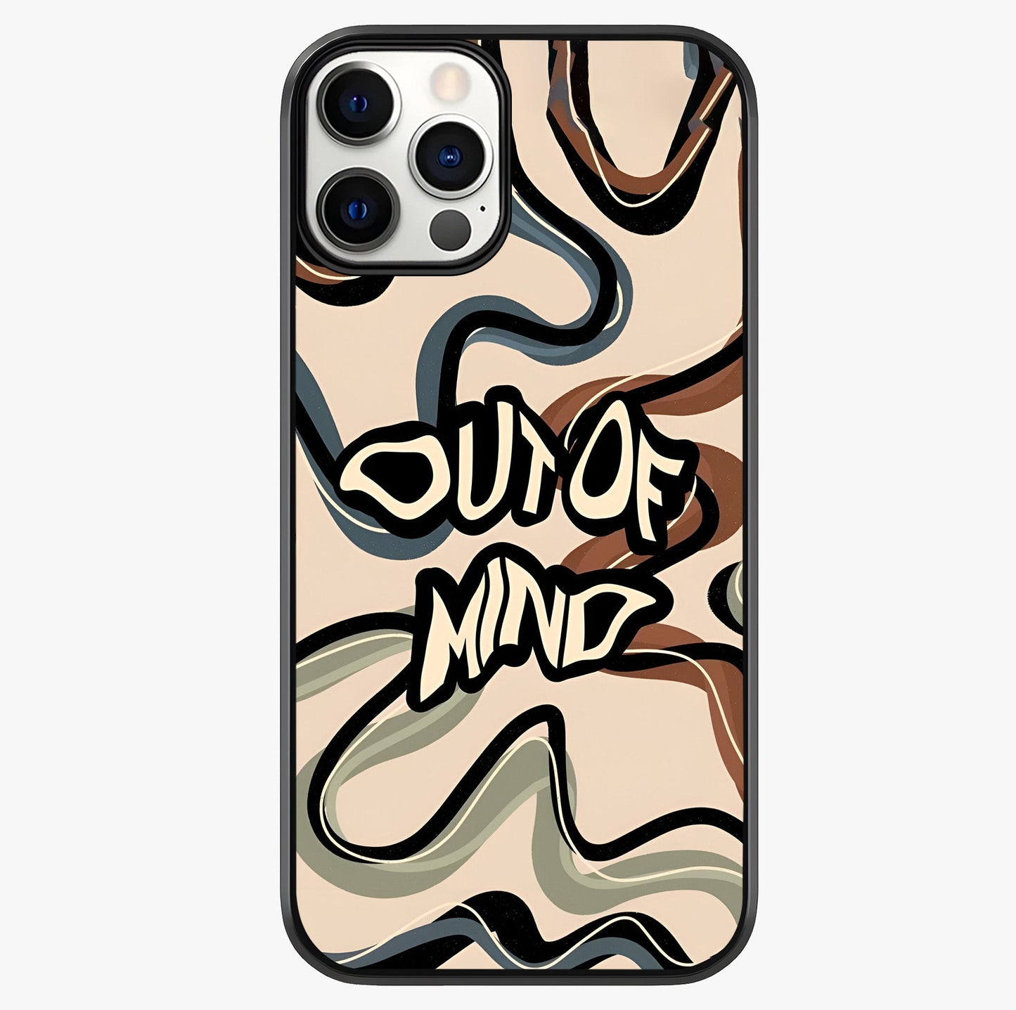 Out Of Mind Glass Case showing full back design in clean flat view with glossy glass finish.
