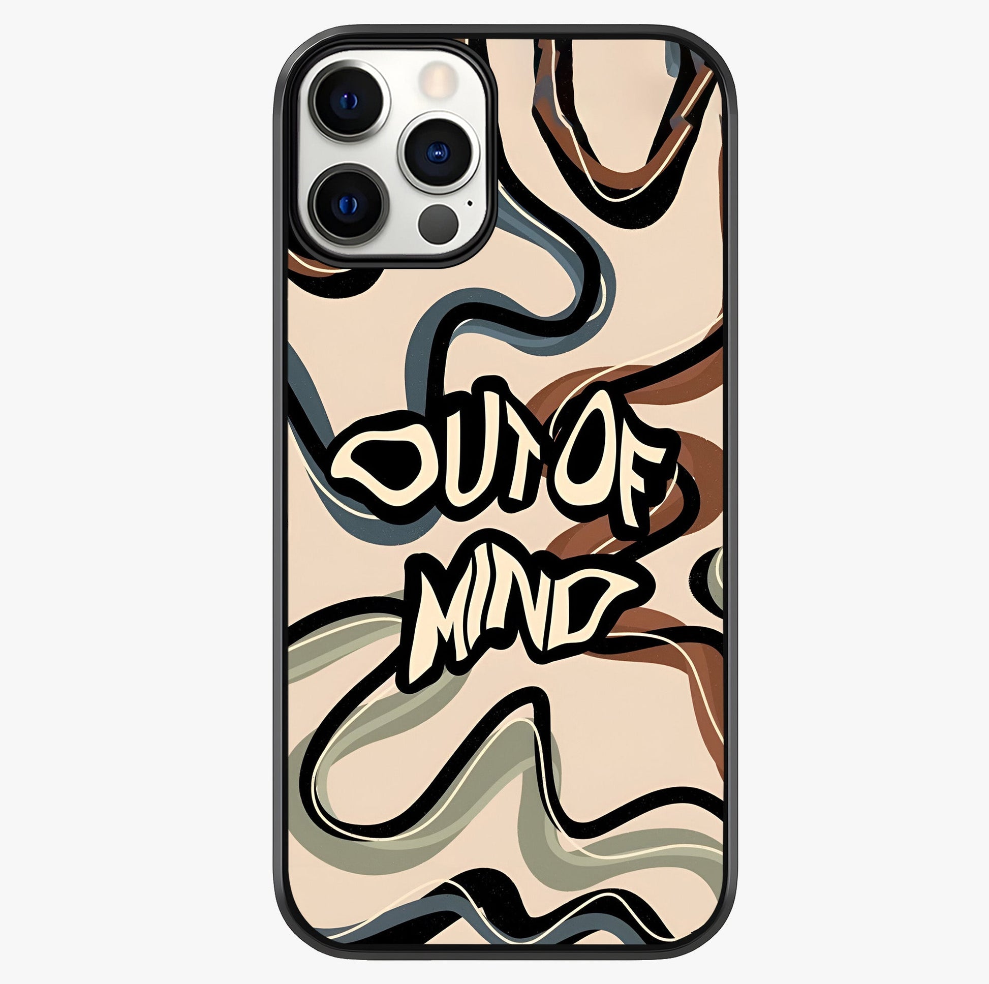 Out Of Mind Glass Case showing full back design in clean flat view with glossy glass finish.