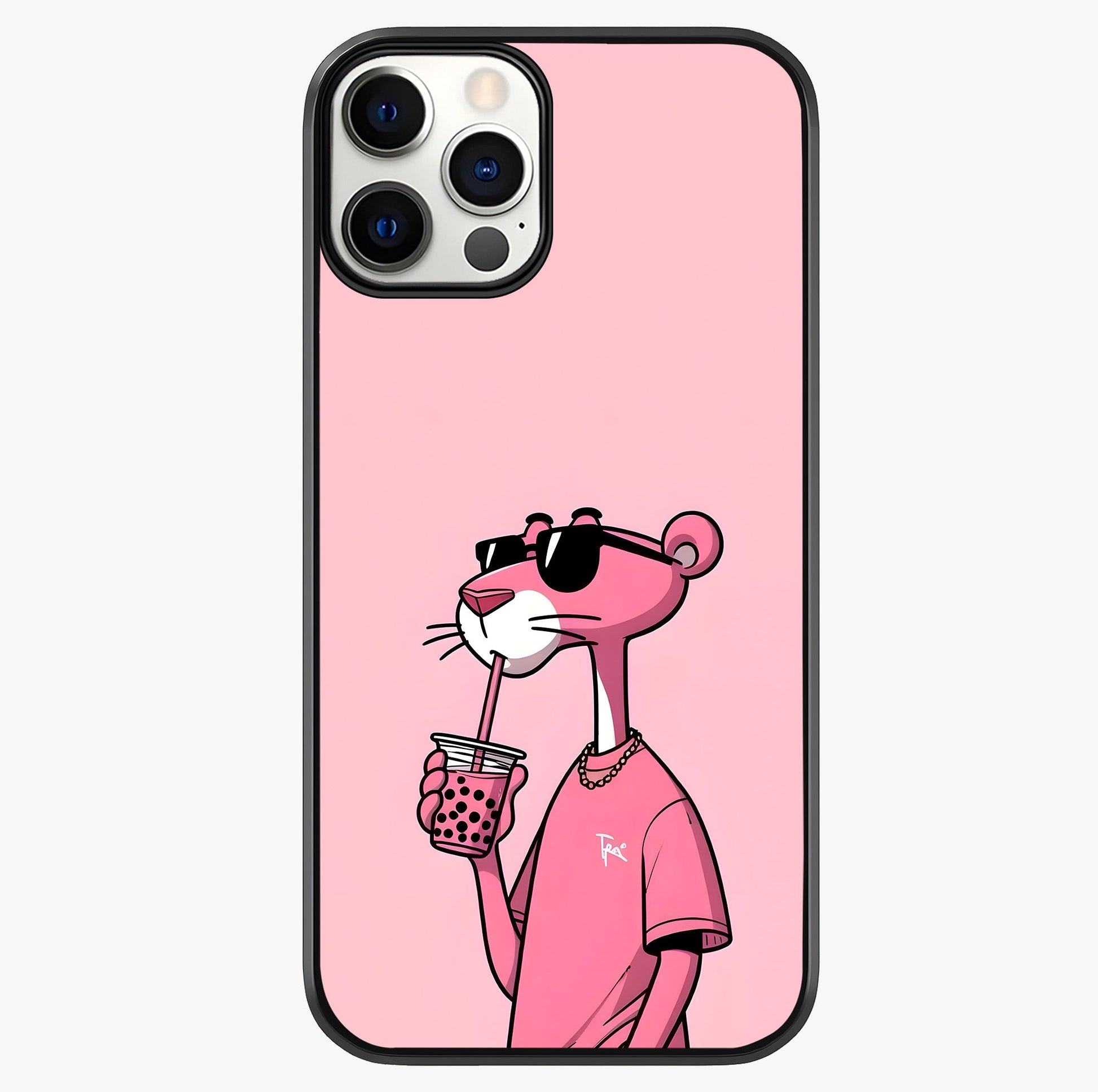Pink Panther Glass Case showing full back design in clean flat view with glossy glass finish.