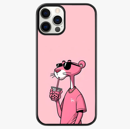 Pink Panther Glass Case showing full back design in clean flat view with glossy glass finish.