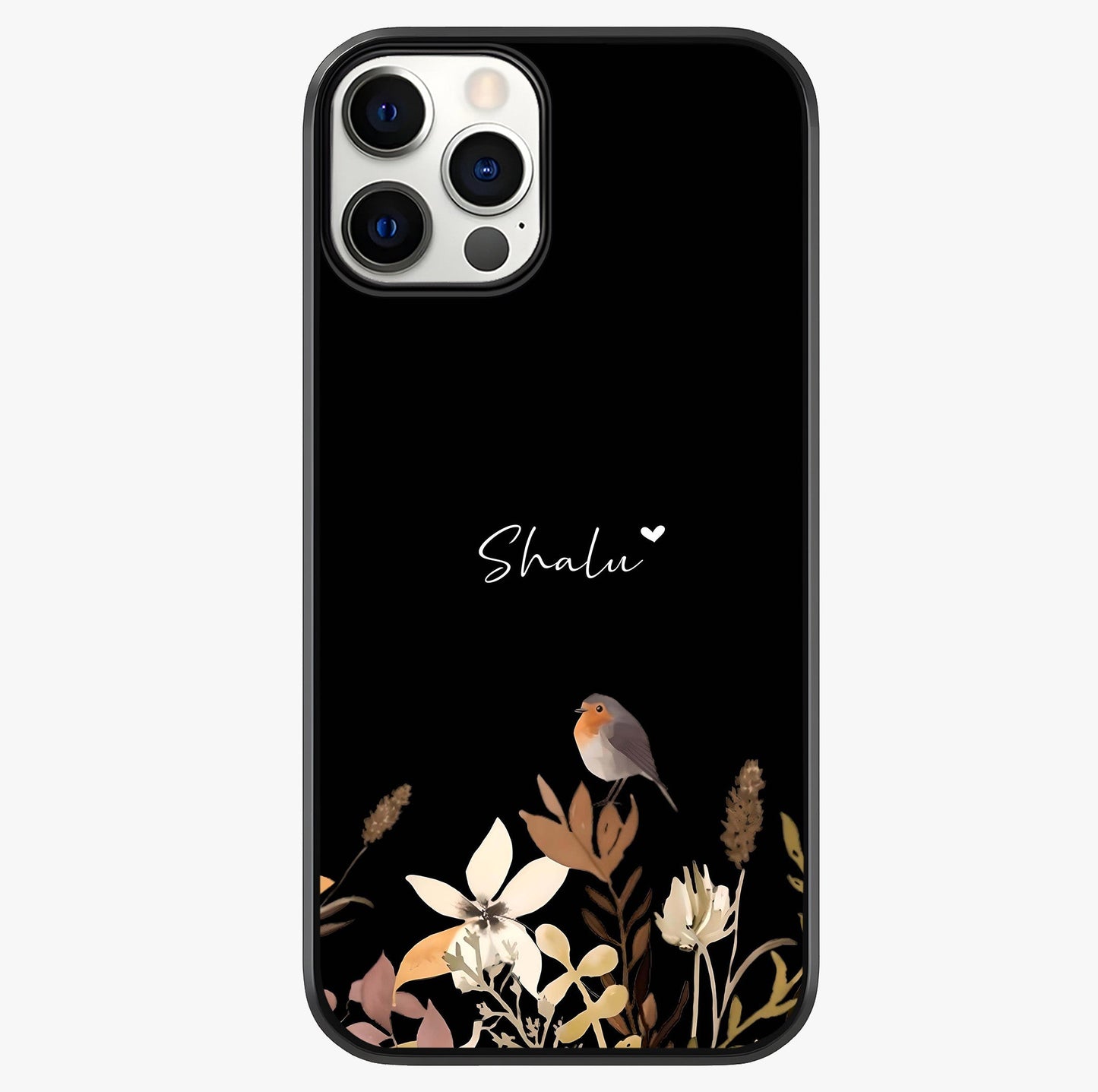 Quiet Garden Tune Custom Name Glass Case showing full back design in clean flat view with glossy glass finish.
