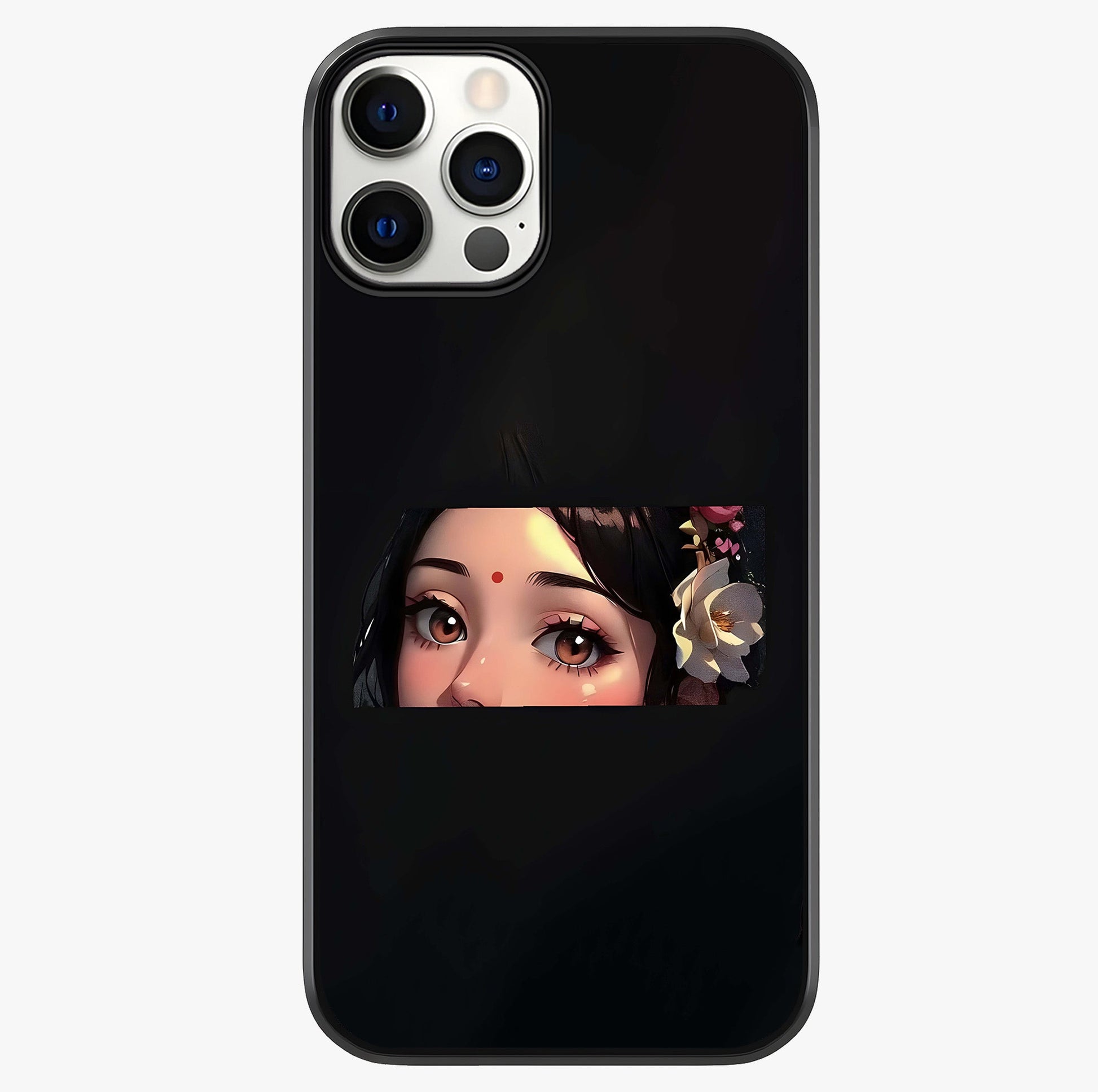 Radha Divine Embrace Glass Case showing full back design in clean flat view with glossy glass finish.