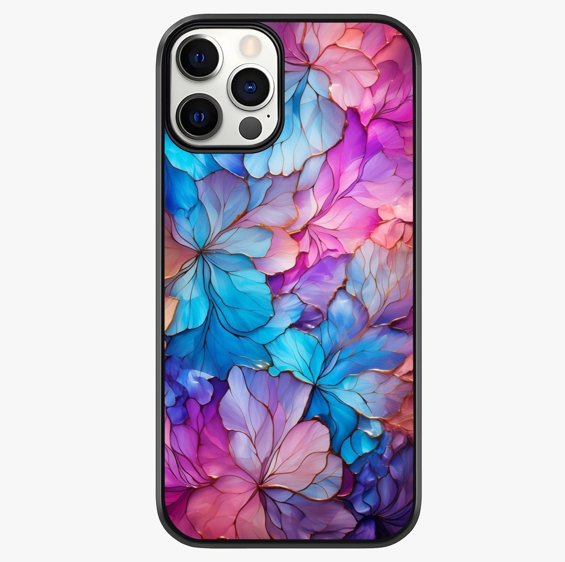 Radiant Floral Whirl Glass Case showing full back design in clean flat view with glossy glass finish.