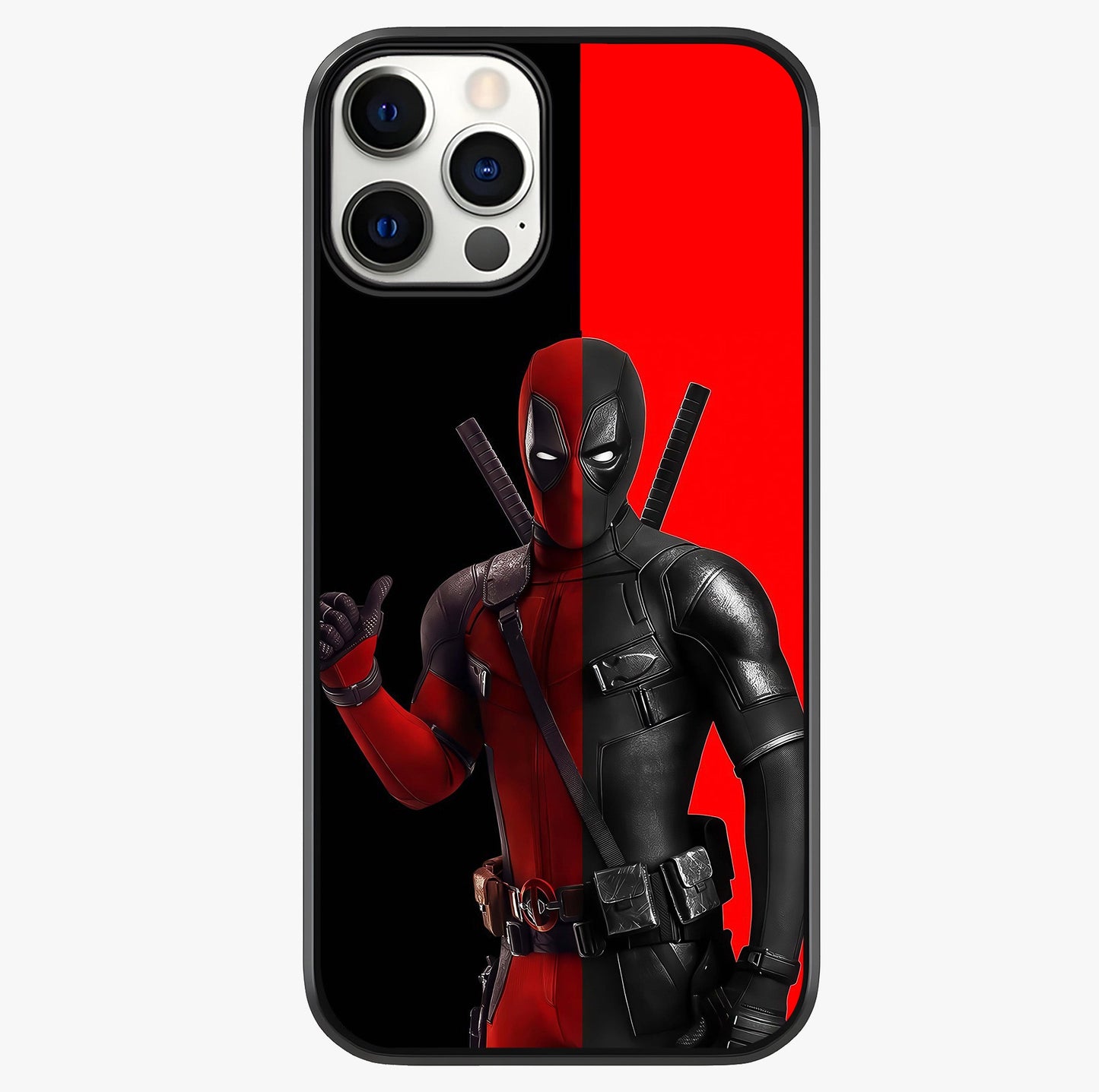 Red & Black Deadpool Theme Glass Case showing full back design in clean flat view with glossy glass finish.
