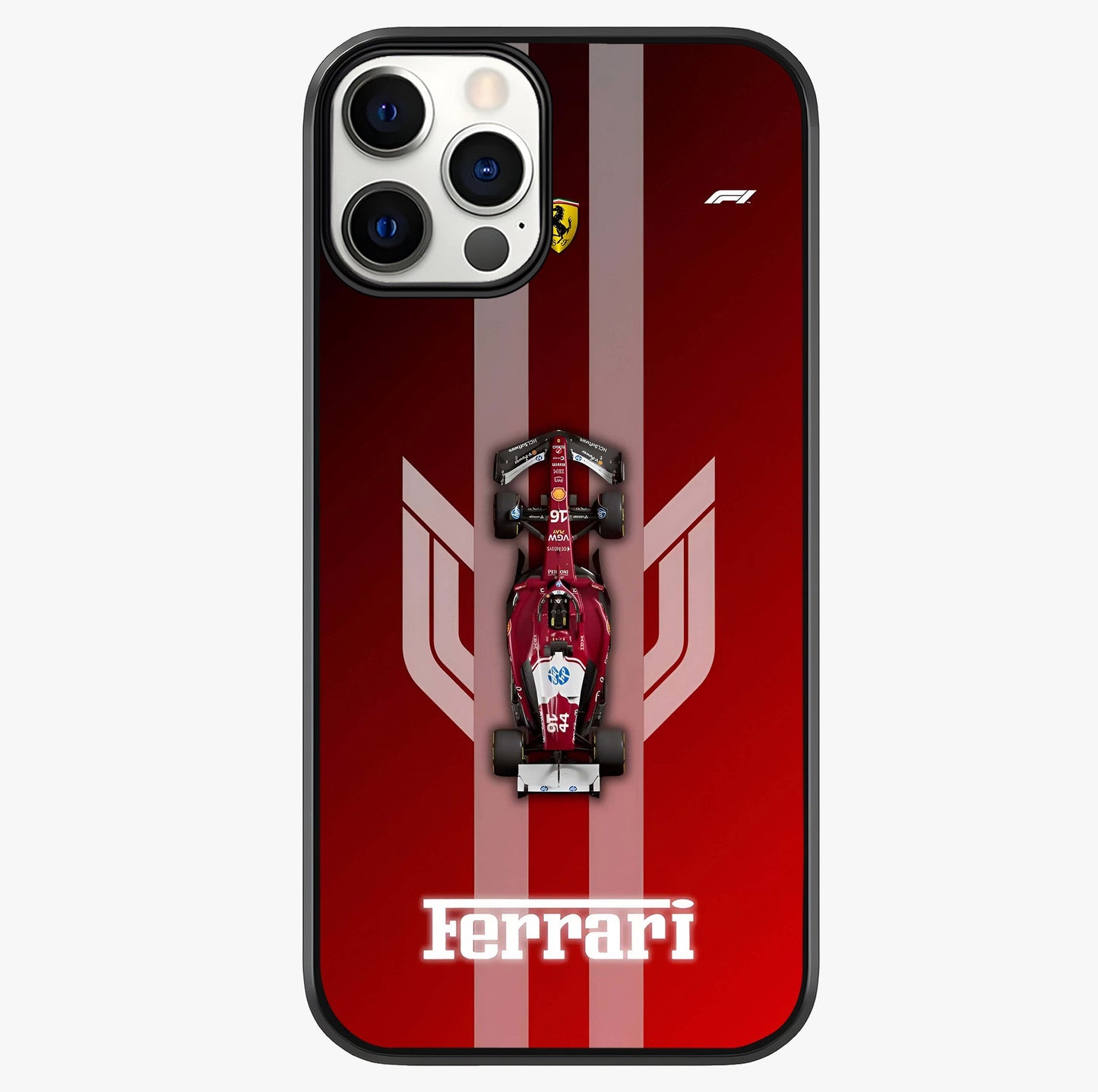 Red Ferrari F1 Vertical Glass Case showing full back design in clean flat view with glossy glass finish.