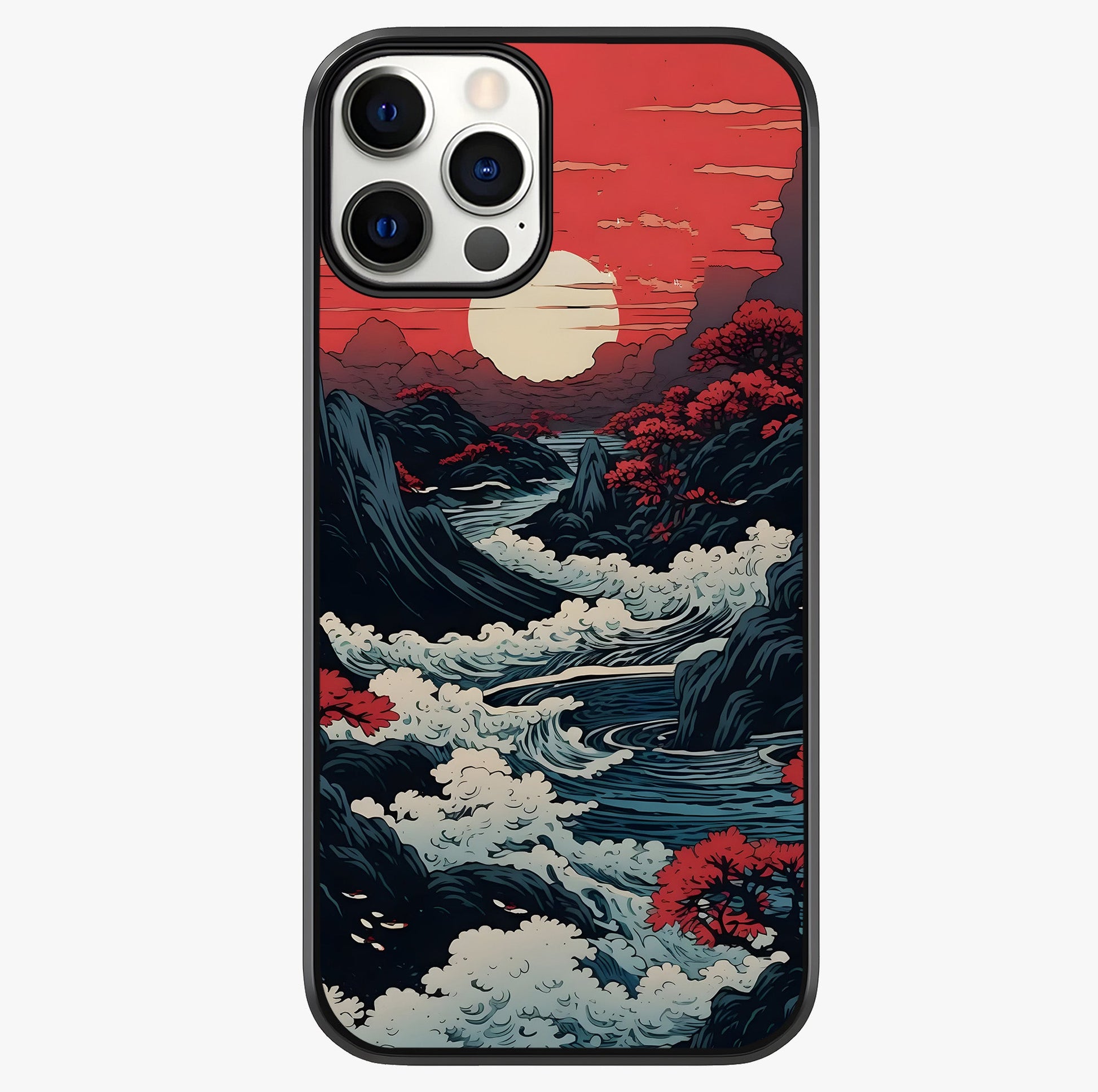 Red Sunset Scenery Glass Case showing full back design in clean flat view with glossy glass finish.