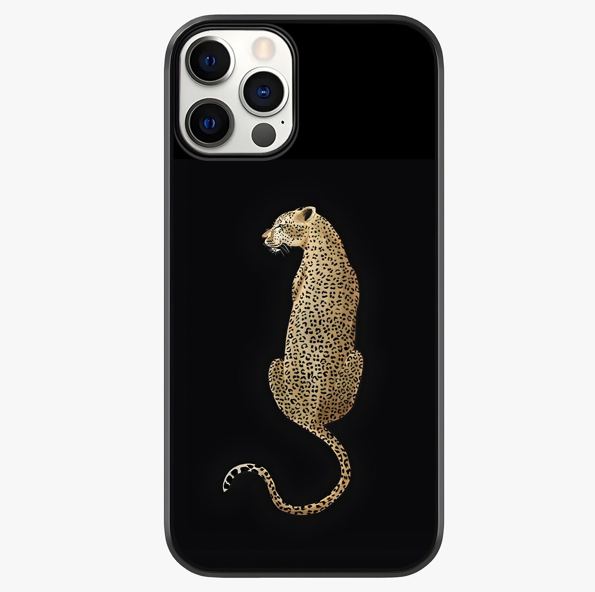 Regal Leopard Glass Case showing full back design in clean flat view with glossy glass finish.